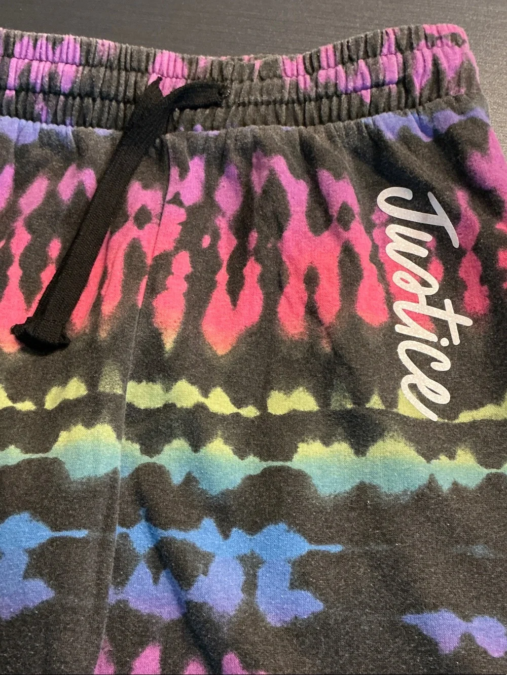 Justice Black Tie-Dye Joggers with Pink, Purple & Green